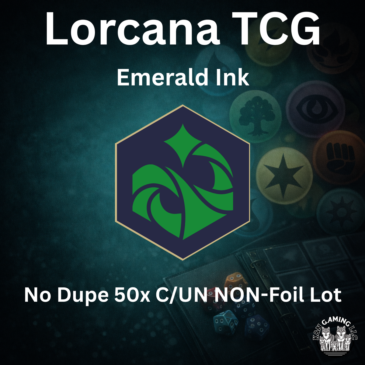 Disney Lorcana Emerald ink card lot, 50 common and uncommon cards, no duplicates