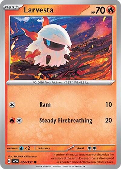 Larvesta - 024 (SV08: Surging Sparks) Near Mint Reverse Holofoil