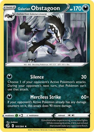 Galarian Obstagoon (SWSH08: Fusion Strike) Near Mint Reverse Holofoil