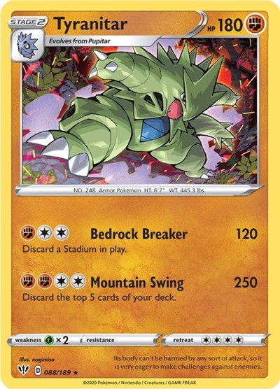 Tyranitar (SWSH03: Darkness Ablaze) Near Mint Reverse Holofoil