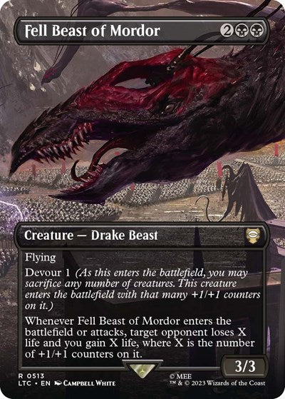 Fell Beast of Mordor (Borderless) (Commander: The Lord of the Rings: Tales of Middle-earth) Light Play