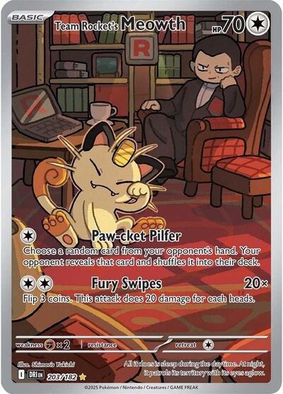 Team Rocket's Meowth - 203 (SV10: Destined Rivals) Near Mint Holofoil