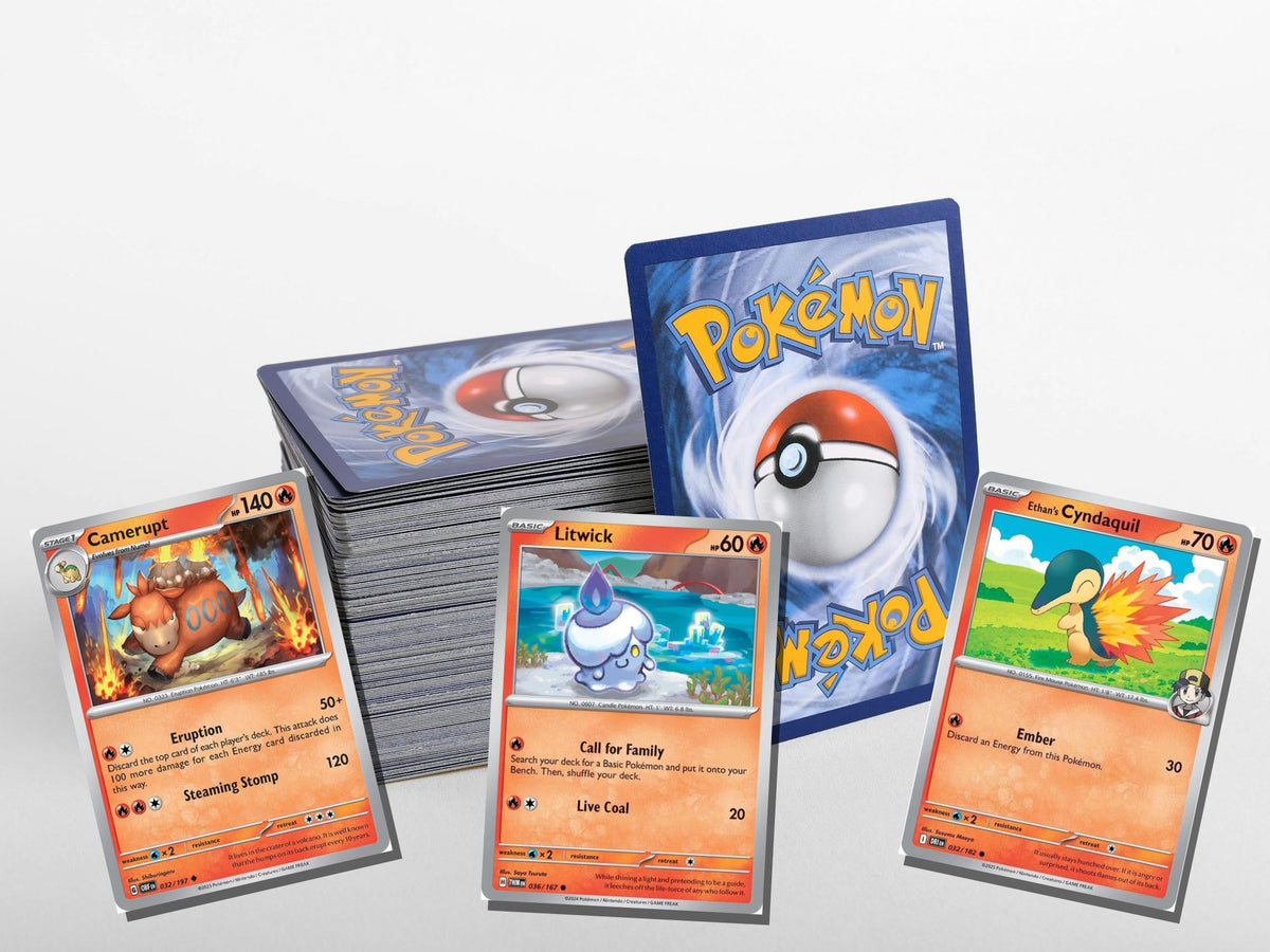 pokemon fire card lot 50 cards no duplicates – stack view