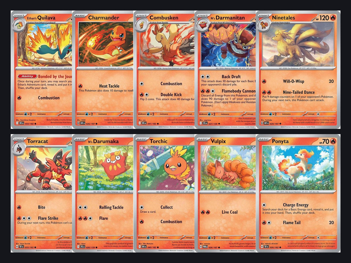 Pokémon Fire Card Lot – 50 Cards, No Duplicates