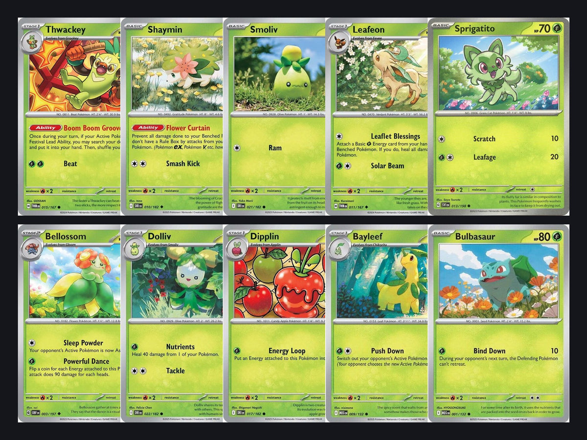 Pokémon Grass Card Lot – 50 Cards, No Duplicates