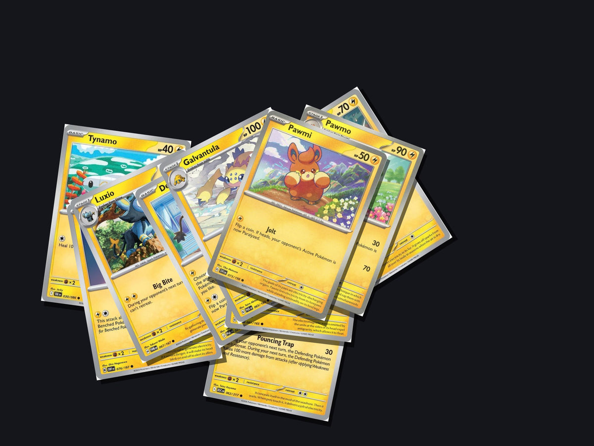 pokemon lightning card lot 50 cards no duplicates – pile view