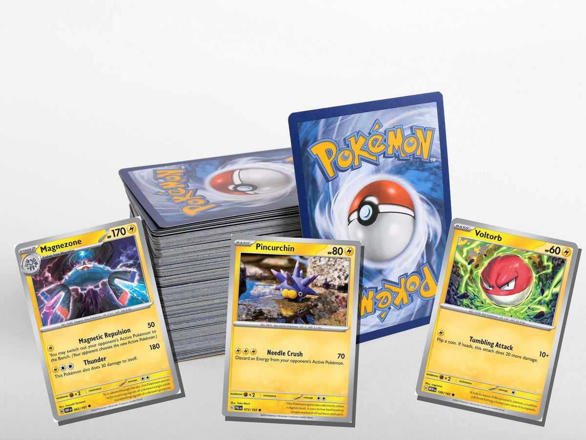 pokemon lightning card lot 50 cards no duplicates – stack view