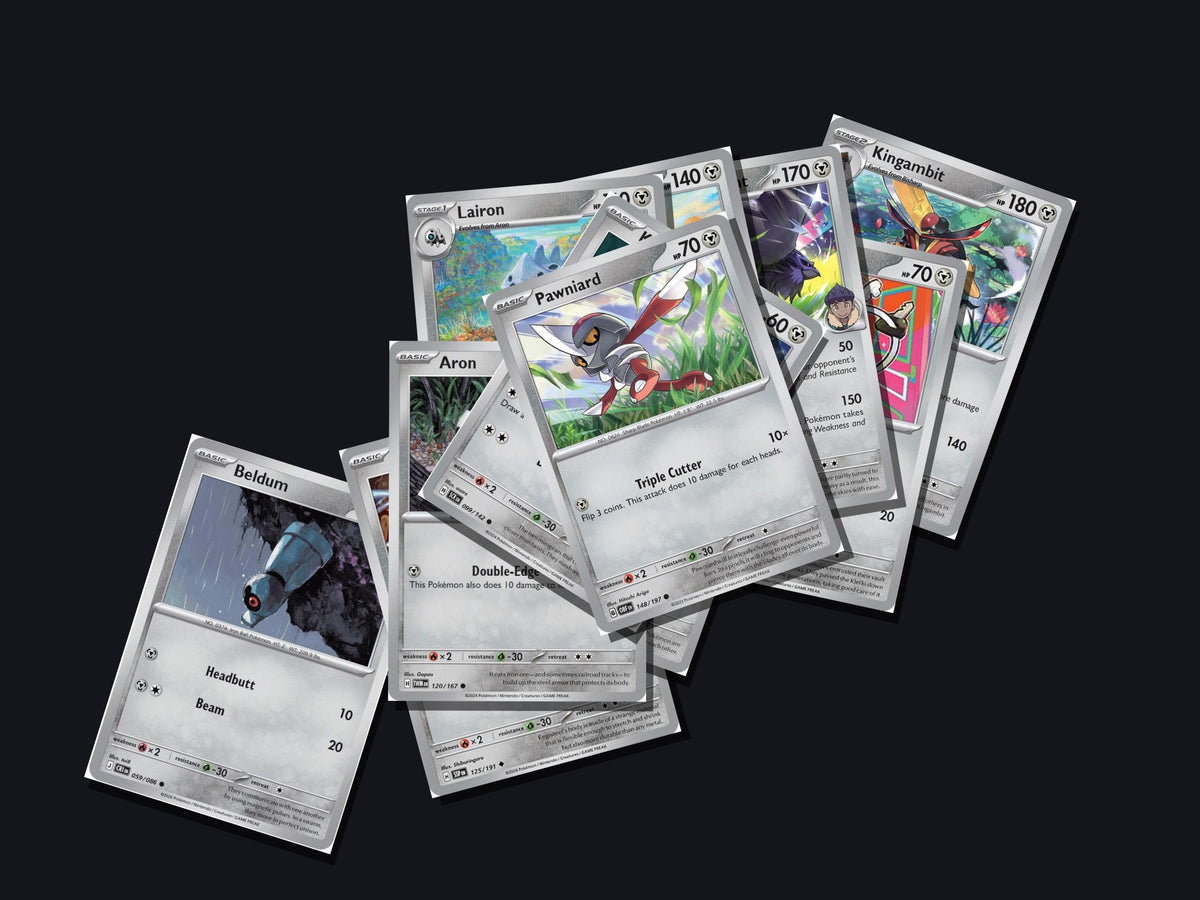 pokemon metal card lot 50 cards no duplicates – pile view