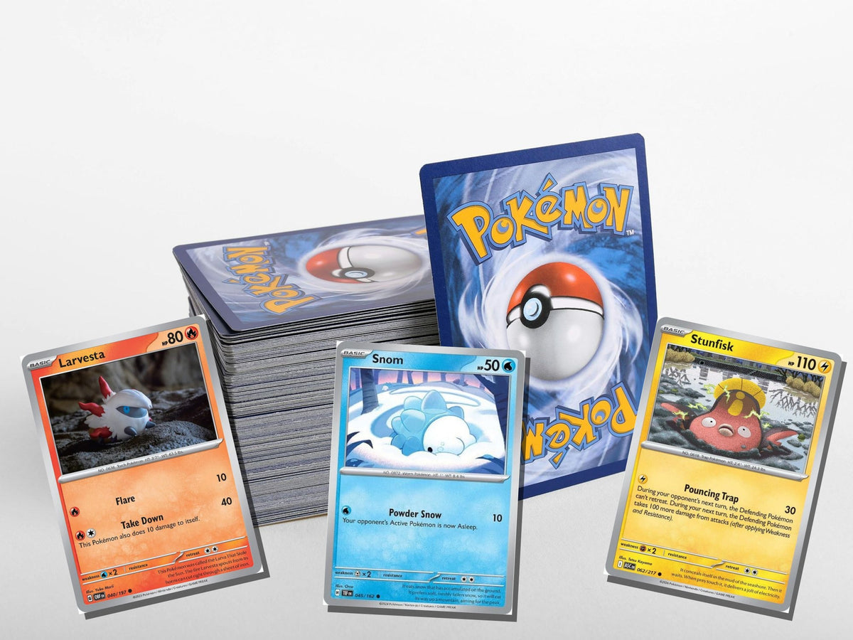 pokemon mixed type card lot 100 cards no duplicates – stack view