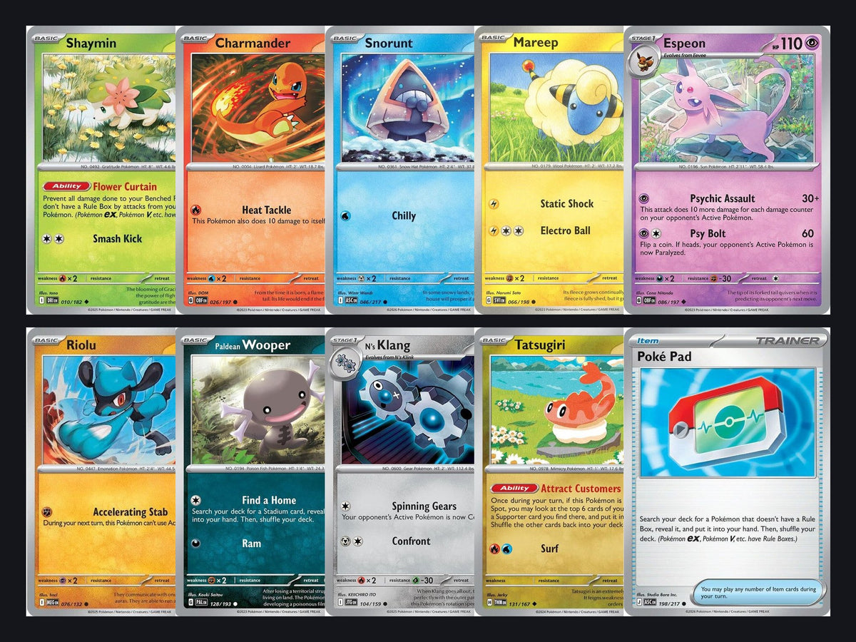 Pokémon Mixed Type Card Lot – 100 Cards, No Duplicates