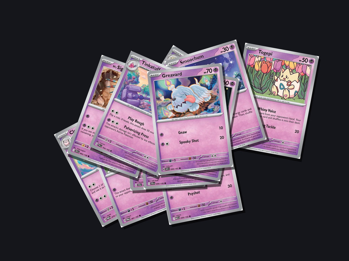 pokemon psychic card lot 50 cards no duplicates – pile view