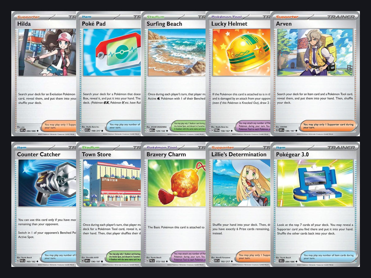 Pokémon Trainer Card Lot – 50 Cards, No Duplicates