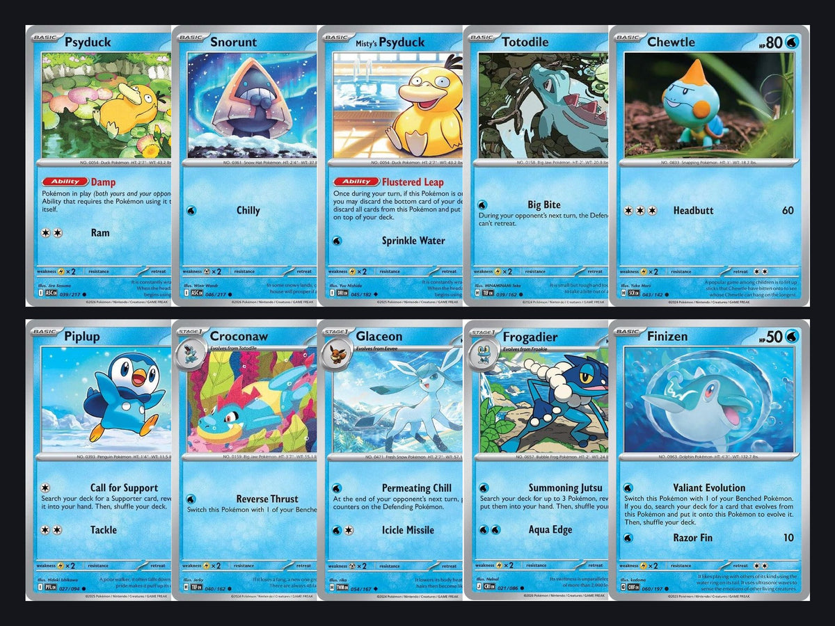 Pokémon Water Card Lot – 50 Cards, No Duplicates